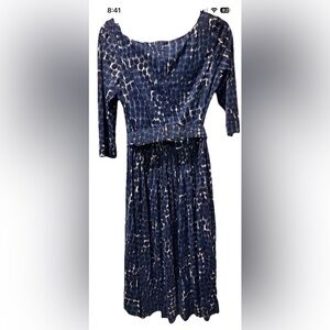 1970s Vtg Dress by Jonathan Logan Blue Black Cotton Leopard Print *Read For Size